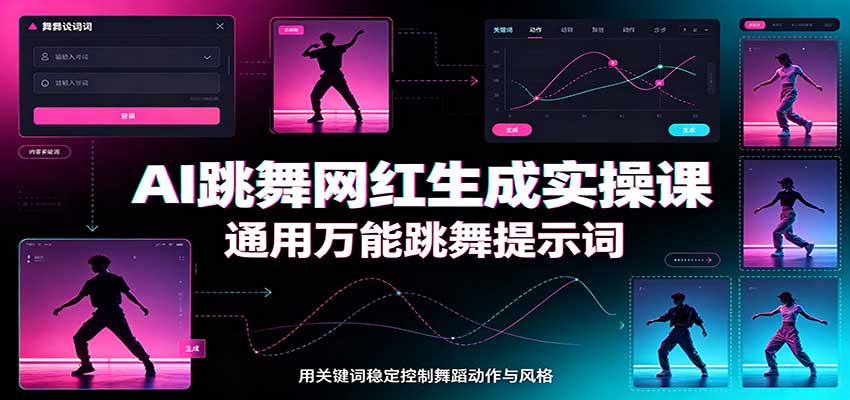 AI跳舞网红生成实操课：通用万能跳舞提示词，多模型适配，人物舞蹈视频制作全套教学-资源社