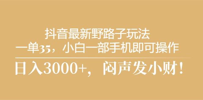 抖音最新野路子玩法，一单35，小白一部手机即可操作，，日入3000+，闷…-资源社