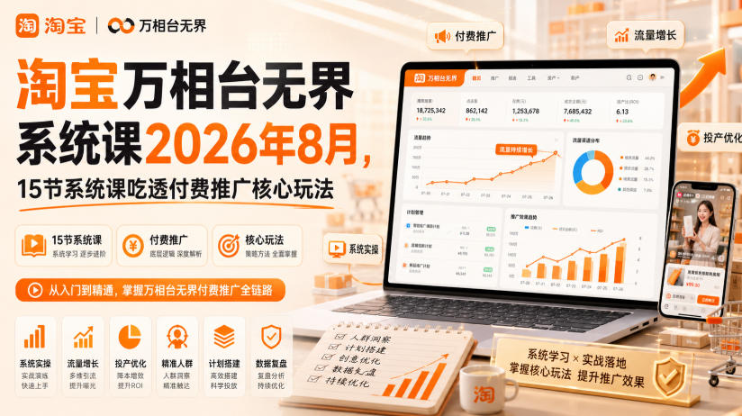 淘宝万相台无界系统课2026年8月,15节系统课吃透付费推广核心玩法-资源社