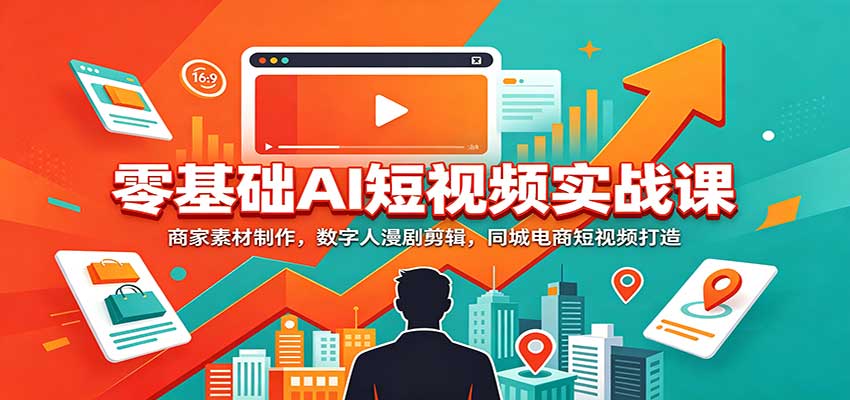 零基础AI短视频实战课：商家素材制作，数字人漫剧剪辑，同城电商短视频打造-资源社