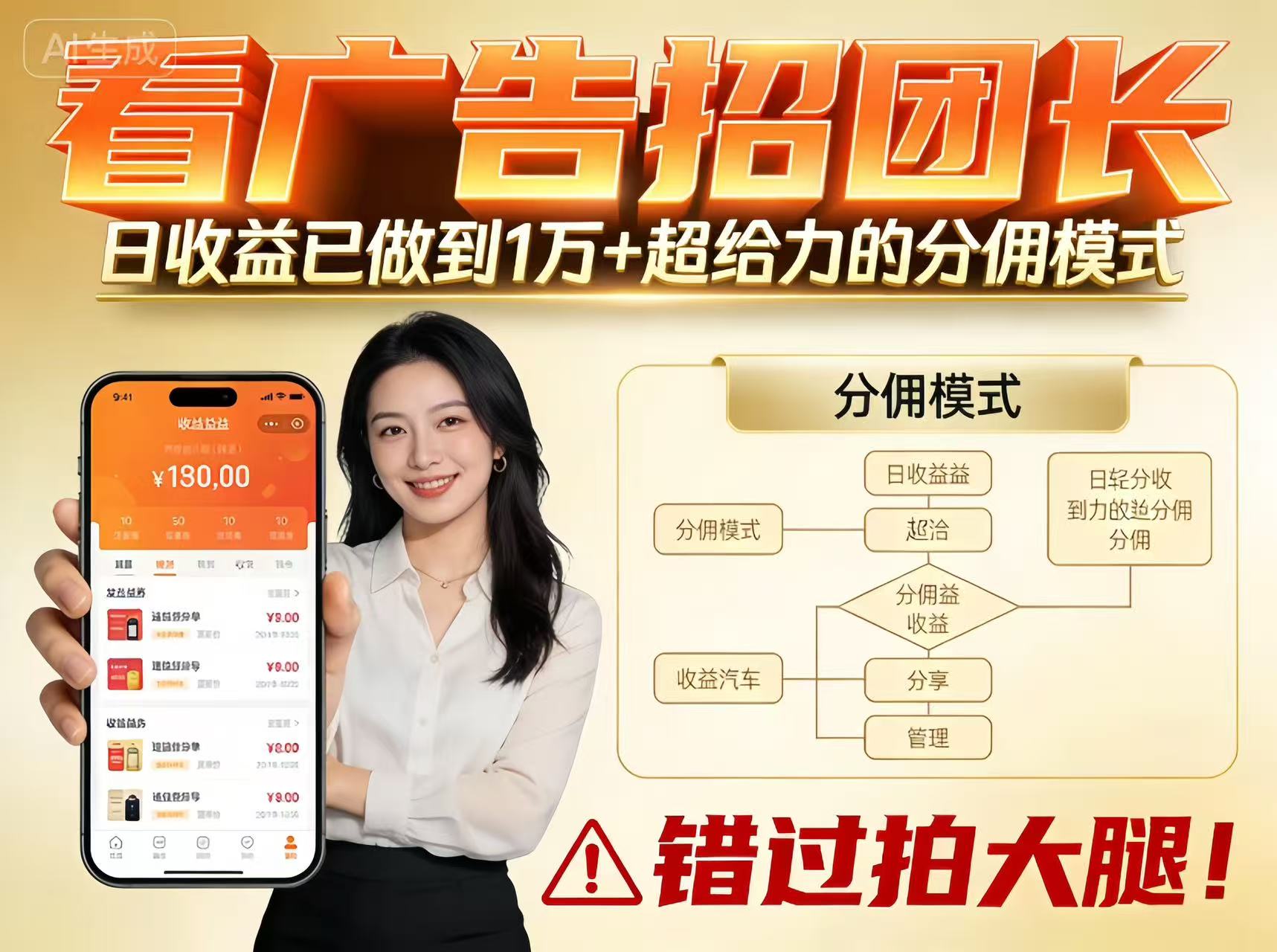 看广告招团长,团队收益已做到日入1万,分佣模式超给力,错过拍大腿-资源社