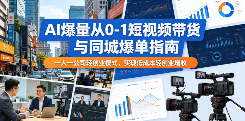 AI爆量从0-1短视频带货与同城爆单指南，一人一公司轻创业模式，实现低成本轻创业增收-资源社
