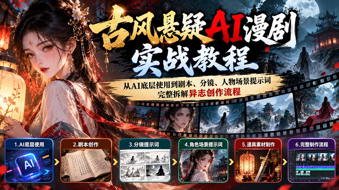 古风悬疑AI漫剧实战教程：从AI底层使用到剧本、分镜、人物场景提示词，完整拆解异志创作流程-资源社