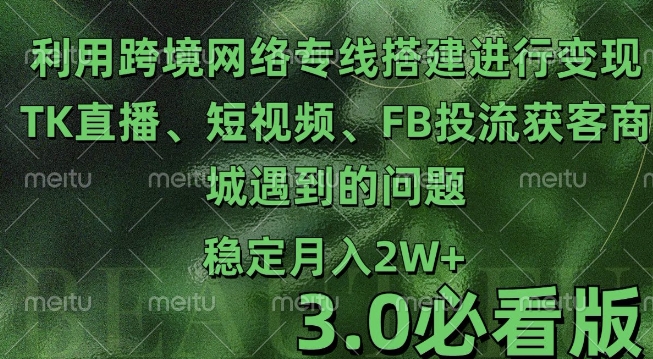 利用跨境电商网络及搭建TK直播、短视频、FB投流获客以及商城遇到的问题进行变现3.0必看版【揭秘】-资源社