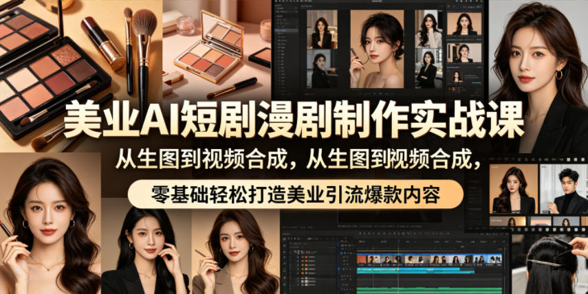 美业AI短剧漫剧制作实战课,从生图到视频合成,零基础轻松打造美业引流爆款内容-资源社