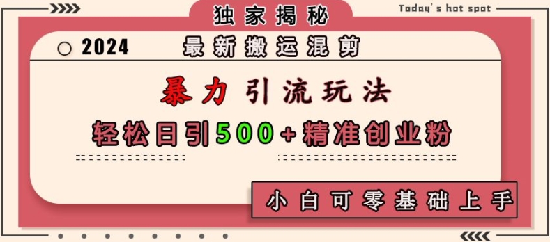 最新搬运混剪暴力引流玩法，轻松日引500+精准创业粉，小白可零基础上手-资源社