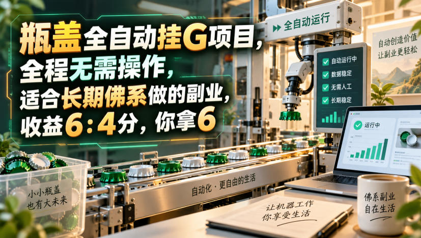 瓶盖全自动挂G项目,全程无需操作,适合长期佛系做的副业,收益6:4分,你拿6【揭秘】-资源社