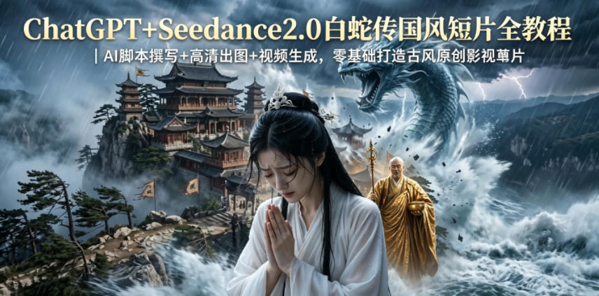 ChatGPT+Seedance2.0白蛇传国风短片全教程｜AI脚本撰写+高清出图+视频生成，零基础打造古风原创影视短片-资源社