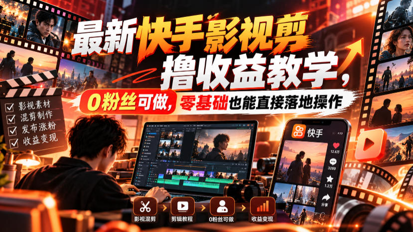 最新快手影视混剪撸收益教学，0粉丝可做，零基础也能直接落地操作-资源社