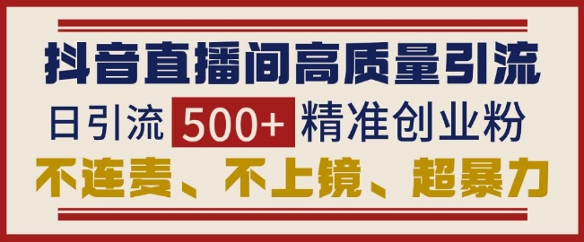 抖音直播间引流创业粉，无需连麦、不用上镜、超暴力，日引流500+高质量精准创业粉-资源社