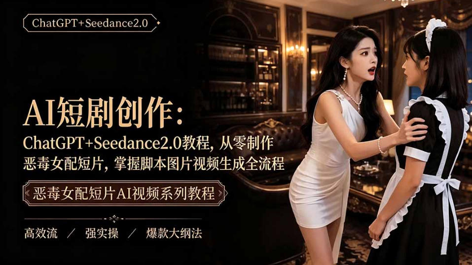 AI短剧从零创作实战课|ChatGPT脚本撰写+Seedance2.0视频生成,恶毒女配短剧全流程教程-资源社