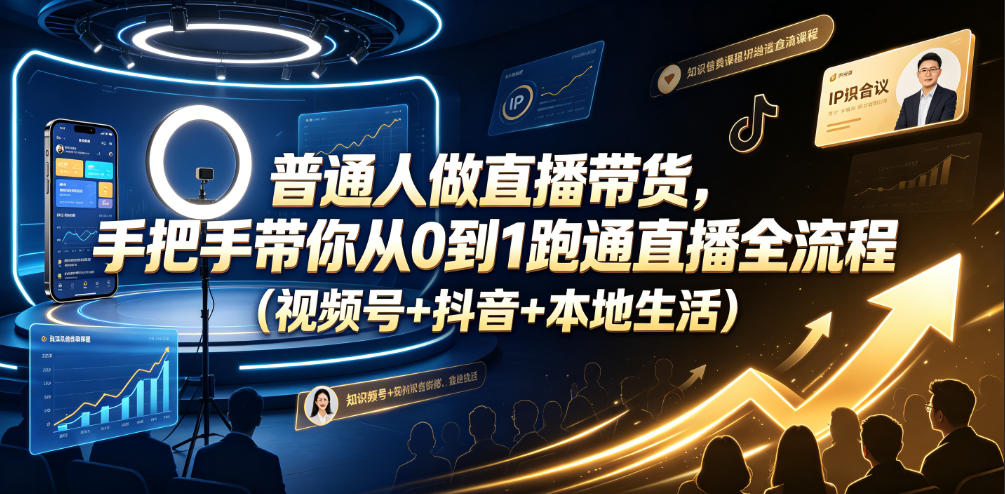 普通人做直播带货，手把手带你从0到1跑通直播全流程(视频号+抖音+本地生活)-资源社