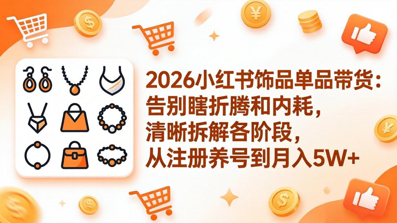 2026小红书饰品单品带货：告别瞎折腾和内耗，清晰拆解各阶段，从注册养号到月入5W+-资源社