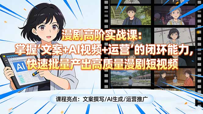 漫剧高阶实战课:掌握“文案+AI视频+运营”的闭环能力,快速批量产出高质量漫剧短视频-资源社