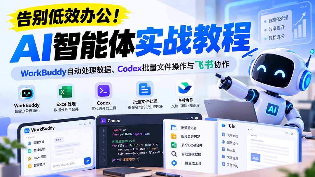 【无水印】告别低效办公！《AI智能体实战教程》WorkBuddy自动处理数据、Codex批量文件操作与飞书协作-资源社
