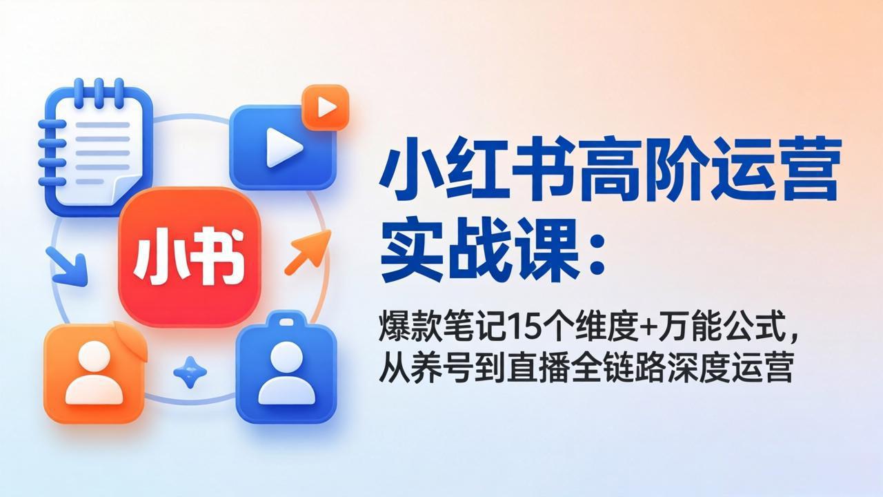 小红书高阶运营实战课：爆款笔记15个维度+万能公式，从养号到直播全链路深度运营-资源社