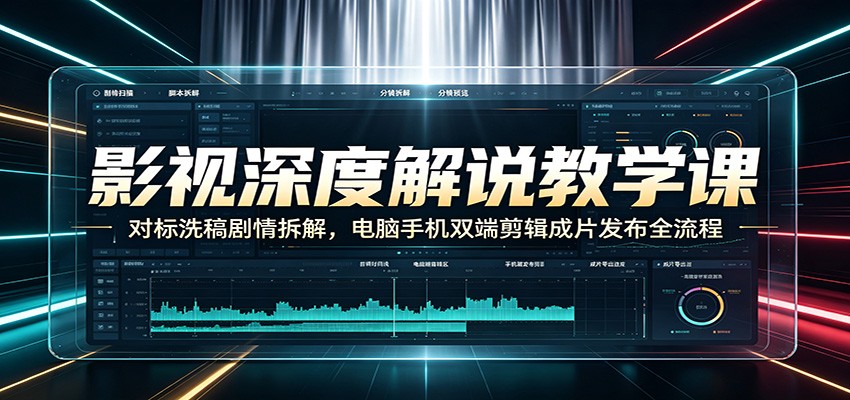 影视深度解说教学课:对标洗稿剧情拆解,电脑手机双端剪辑成片发布全流程-资源社