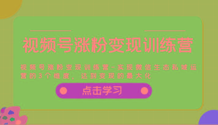 视频号涨粉变现训练营-实现微信生态私域运营的3个维度，达到变现的最大化-资源社