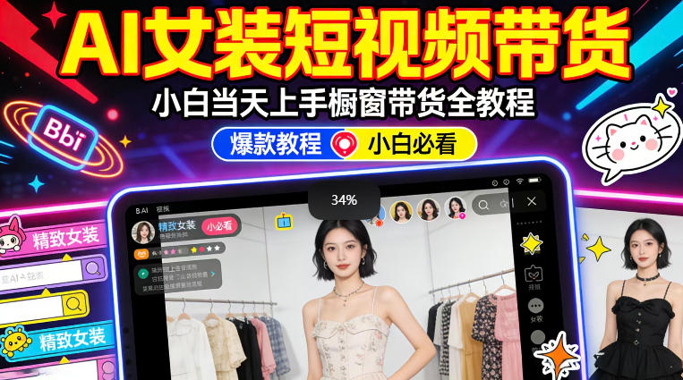 AI女装短视频橱窗带货：小白零门槛当天上手，高佣金爆款轻松賺！-资源社