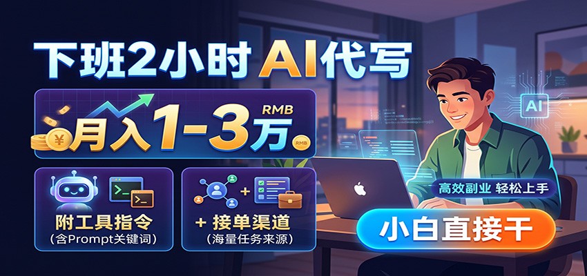 下班2小时AI代写，月入1-3万，附工具指令+接单渠道，小白直接干-资源社