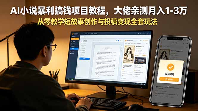 AI小说暴利搞钱项目教程,大佬亲测月入1-3万,从零教学短故事创作与投稿变现全套玩法-资源社