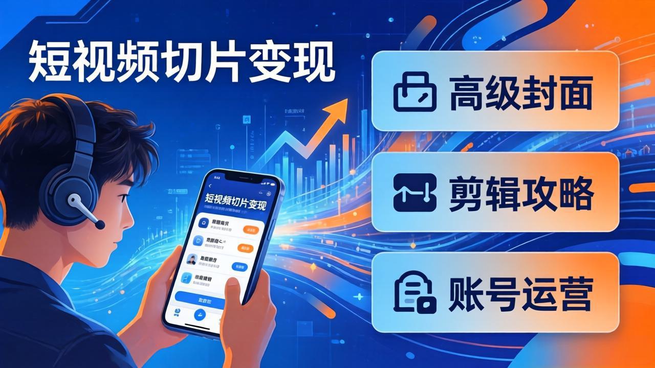 短视频切片变现速成班2.0：高级封面+剪辑攻略+账号运营，0基础小白快速入局副业-资源社