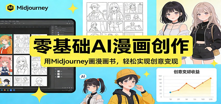 零基础AI漫画创作：用Midjourney画漫画书，轻松实现创意变现-资源社