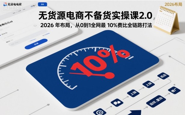无货源电商不备货实操课2.0，2026年布局，从0到1全网最低10%费比全链路打法【更新】-资源社