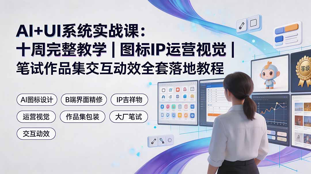 AI+UI系统实战课：十周完整教学｜图标IP运营视觉｜笔试作品集交互动效全套落地教程-资源社