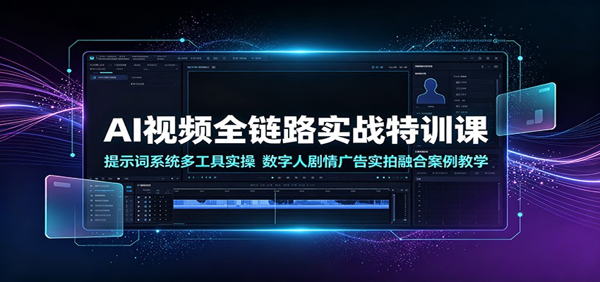 AI视频全链路实战特训课：提示词系统多工具实操，数字人剧情广告实拍融合案例教学-资源社