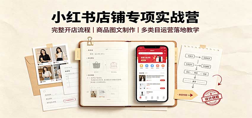 小红书店铺专项实战营：完整开店流程，商品图文制作，多类目运营落地教学-资源社