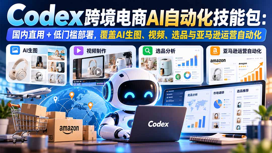 【无水印】Codex跨境电商AI自动化技能包:国内直用+低门槛部署,覆盖AI生图、视频、选品与亚马逊运营自动化-资源社