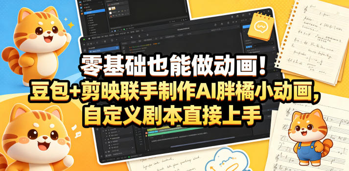 零基础也能做动画！豆包+剪映联手制作AI胖橘小动画，自定义剧本直接上手-资源社