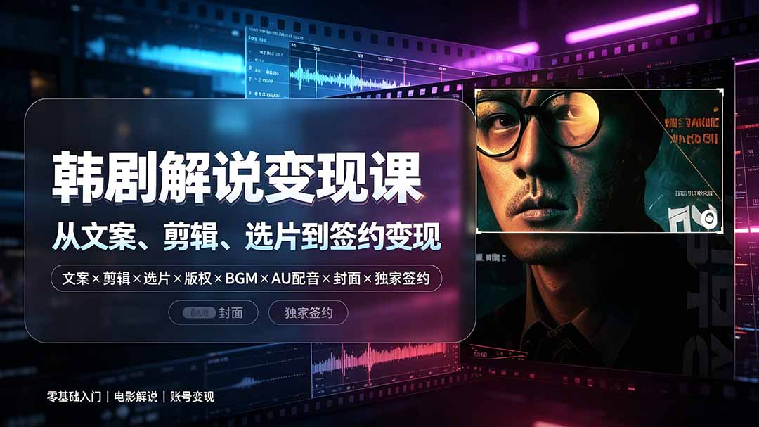 抖音270W粉丝博主亲授韩剧解说课:文案×剪辑×选片×版权×BGM×AU配音×封面×独家签约,零基础到变现-资源社