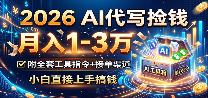 2026 AI代写捡钱，月入1-3万，附全套工具指令+接单渠道，小白直接上手搞钱-资源社