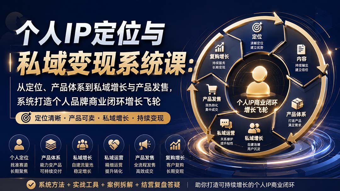 个人IP定位与私域变现系统课：从定位、产品体系到私域增长与产品发售，系统打造个人品牌商业闭环增长飞轮-资源社