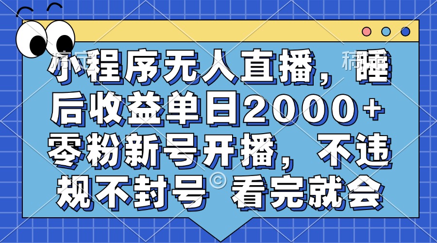 小程序无人直播，睡后收益单日2000+ 零粉新号开播，不违规不封号 看完就会-资源社