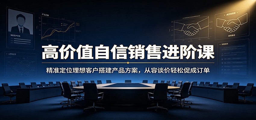 高价值自信销售进阶课：精准定位理想客户搭建产品方案，从容谈价轻松促成订单-资源社
