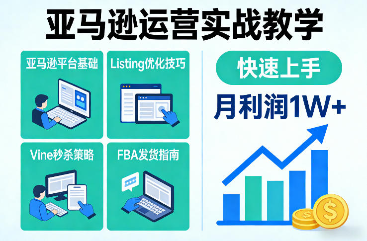 亚马逊运营实战教学,亚马逊平台+Listing优化+Vine秒杀+FBA发货等,快速上手,实现店铺月利润1W-资源社