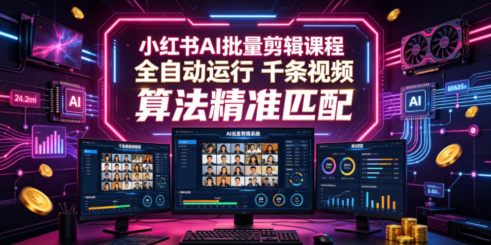 小红书AI批量剪辑课程,24小时全自动运行,解放双手专注运营,千条视频批量处理,小红书算法精准匹配-资源社