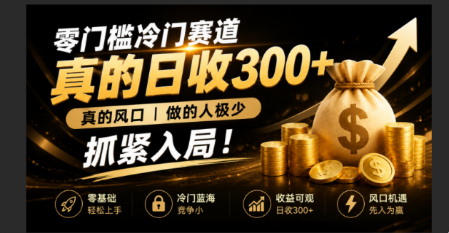 零成本冷门赛道，真的日300+真风口，做得人极少！赶紧入局，超级简单！-资源社