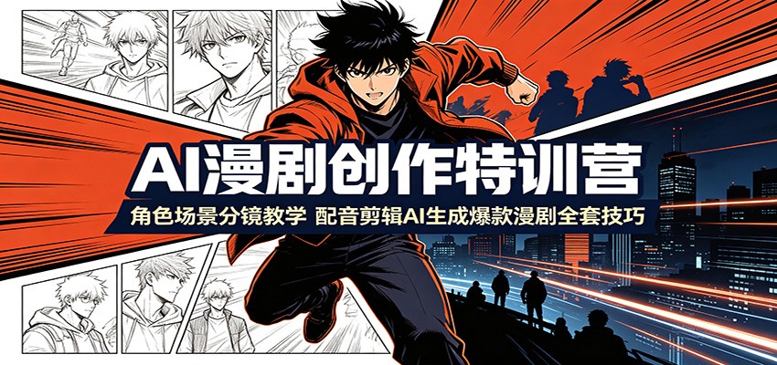 AI漫剧创作特训营：角色场景分镜教学，配音剪辑AI生成爆款漫剧全套技巧-资源社
