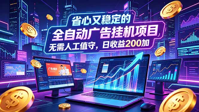 全自动广告挂机项目,全程无需人工值守。稳定创收每日收益200+-资源社