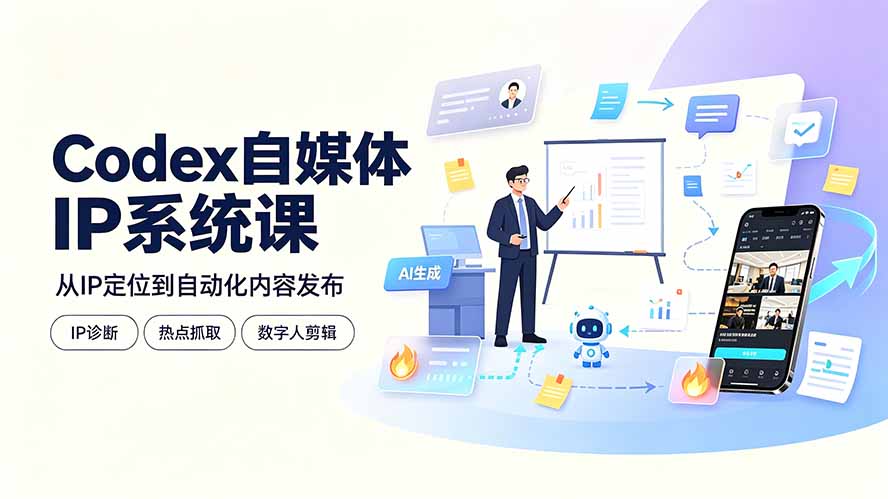 Codex自媒体IP系统课：IP诊断/热点抓取/IP蒸馏 Skill，爆款复刻数字人多平台自动发布教程-资源社