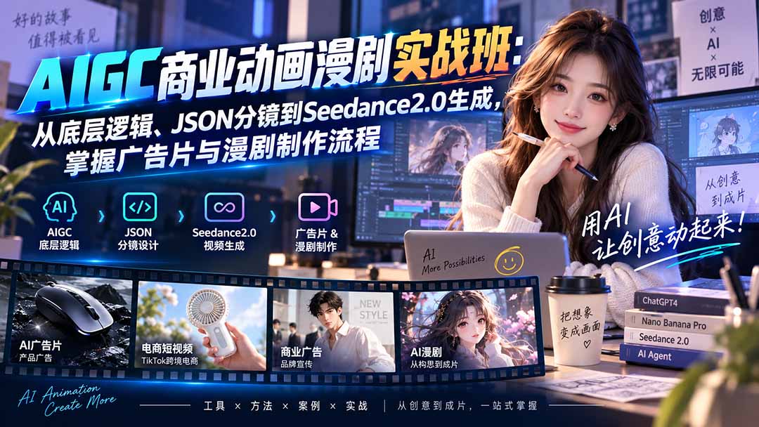 AIGC商业动画漫剧实战班-更新:从底层逻辑、JSON分镜到Seedance2.0生成,掌握广告片与漫剧制作流程-资源社