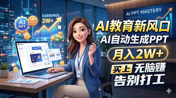 AI教育新风口，AI自动生成PPT，月入2W+，无脑赚，告别打工-资源社
