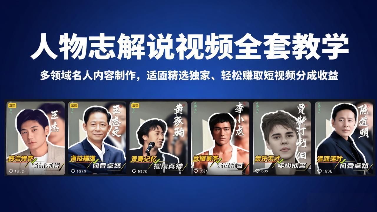 人物志解说视频全套教学，多领域名人内容制作，适配精选独家，轻松赚取短视频分成收益-资源社