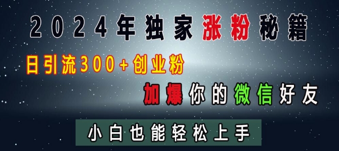 2024年独家涨粉秘籍，日引流300+创业粉，加爆你的微信好友，小白也能轻松上手-资源社