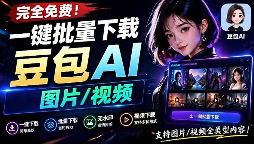 Github最新发布！一键批量下载豆包AI无水印图片/视频，简单易用，自动解析提示词-资源社