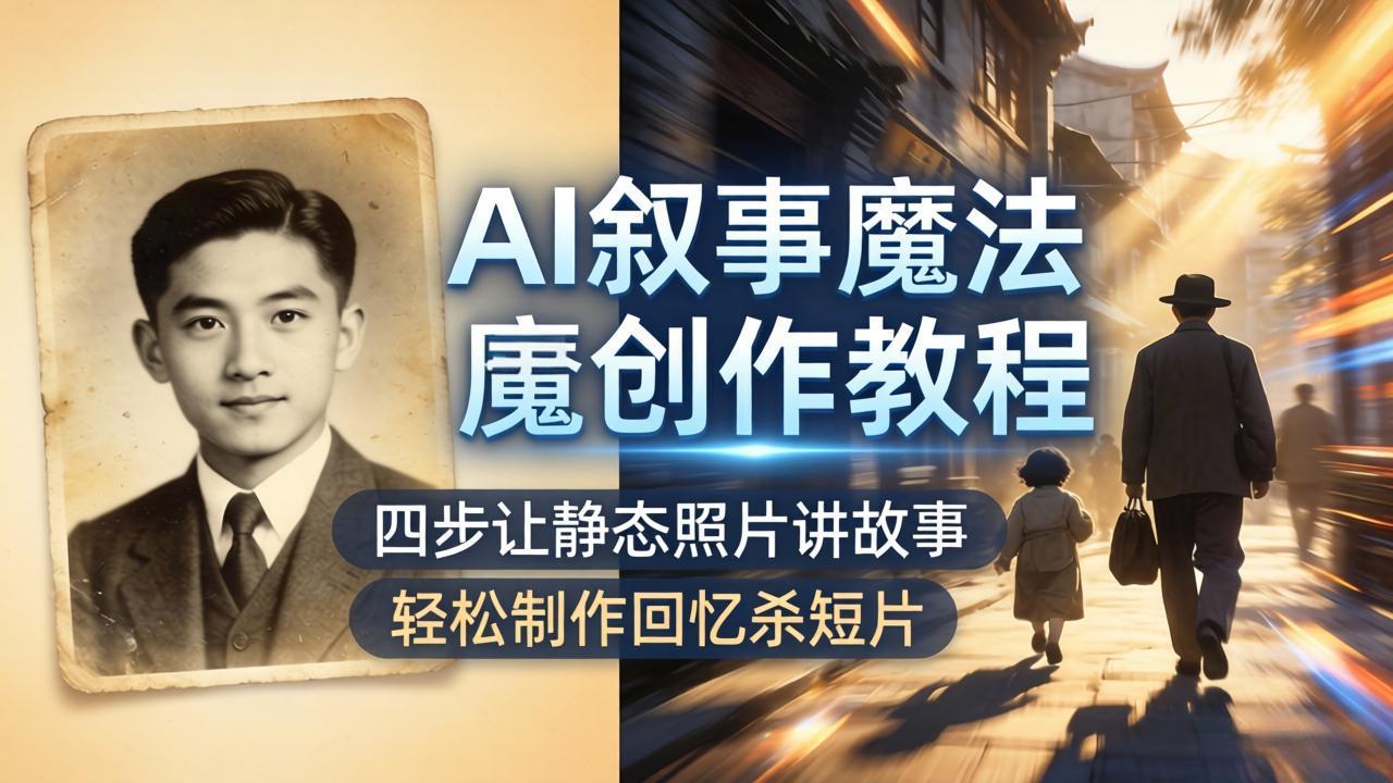 AI叙事魔法创作教程，四步让静态照片讲故事，老照片修复加动态特效，轻松制作回忆杀短片-资源社